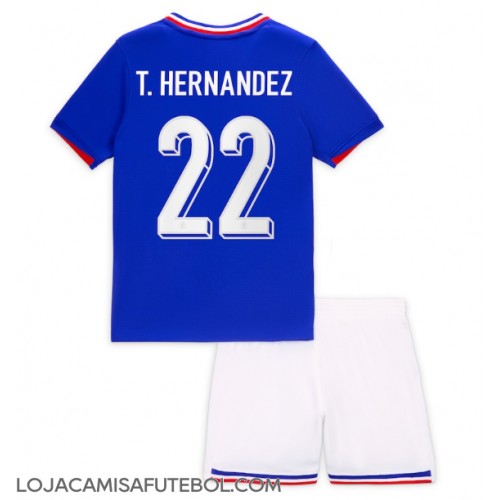 Camisa de Futebol França Theo Hernandez #22 Equipamento Principal Infantil Europeu 2024 Manga Curta (+ Calças curtas)